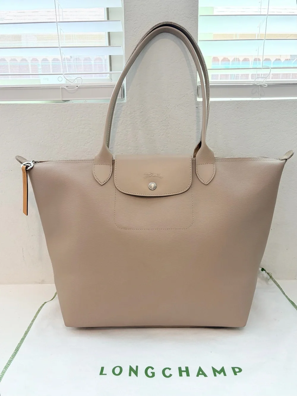 Auth LONGCHAMP Large Le Pliage City Coated Canvas Taupe Tote Bag